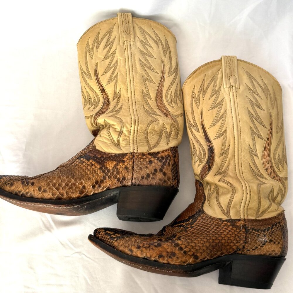 Vintage Dan Post Python Snakeskin Leather Cowboy … - image 2